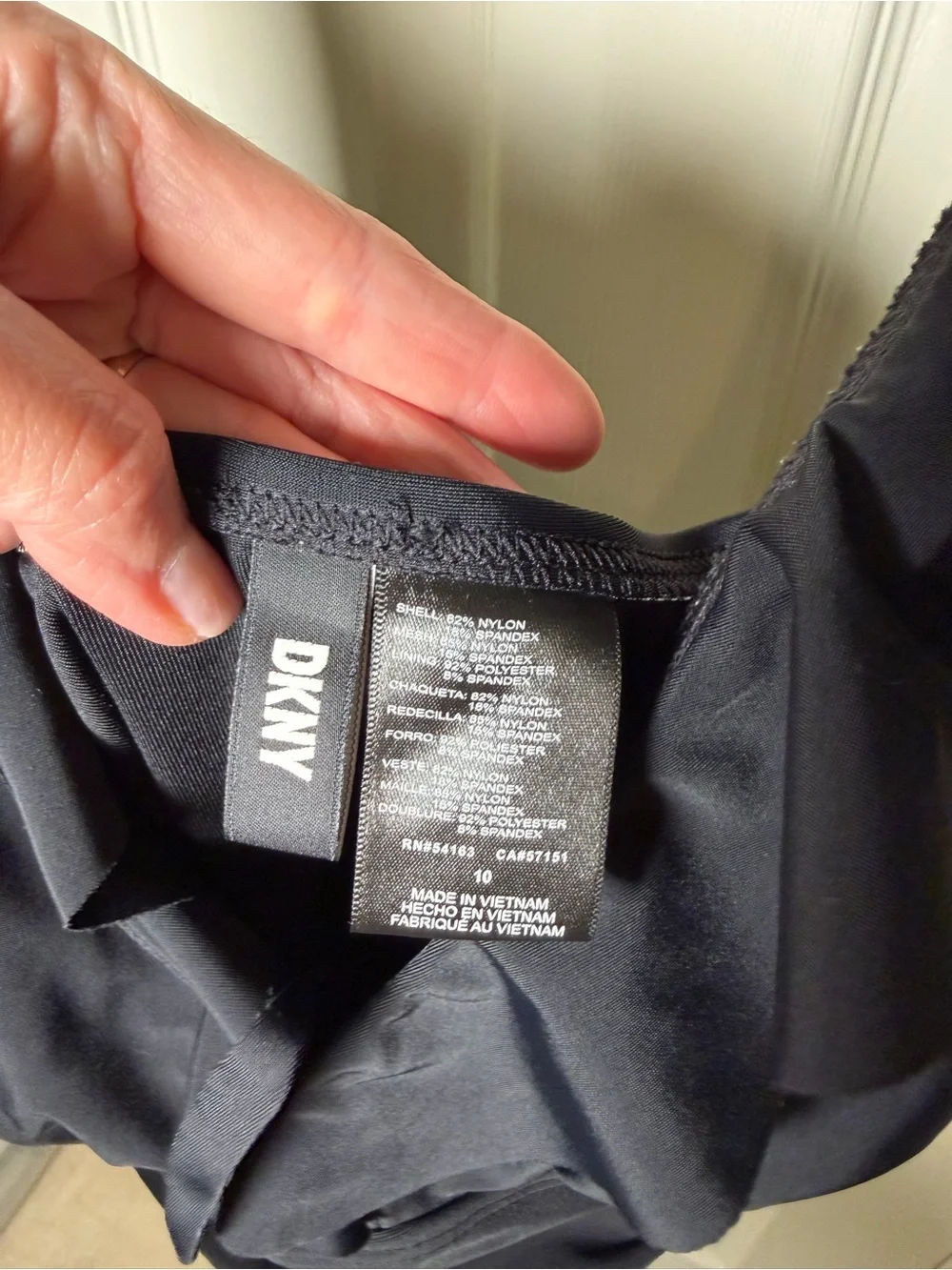 DKNY Black Ruffle One Piece Swimsuit Ruched Tummy Control Size 10 - Picture 5 of 12
